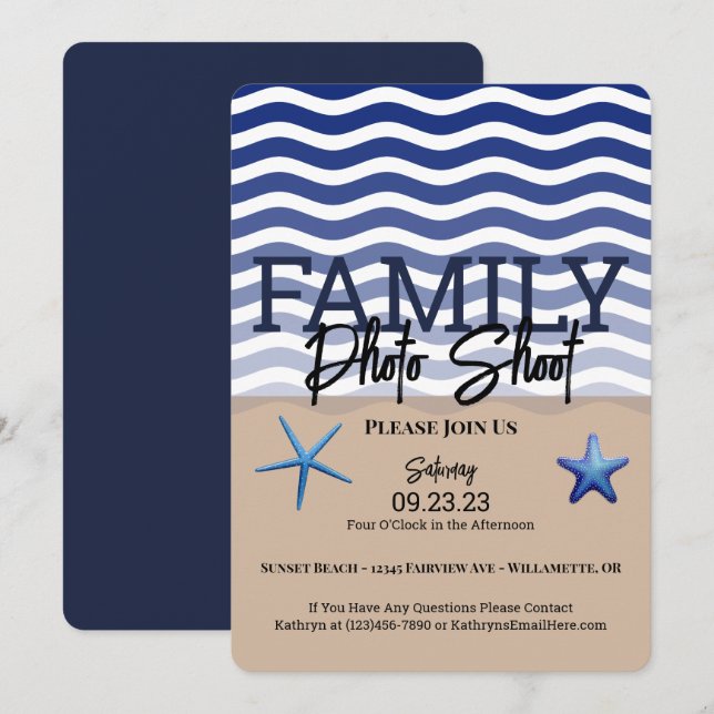 Invitación Disparo fotográfico familiar "Beach" (Anverso / Reverso)