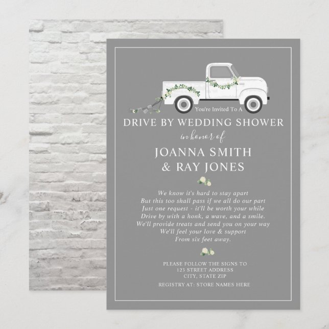 Invitación Distancia Social De Bridal Shower White Truck (Anverso / Reverso)