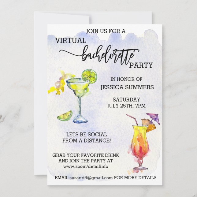 Invitación Distancia social de la fiesta virtual de la solter (Anverso)