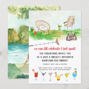 Invitación Distancia social  Fiesta de cocina de patio traser