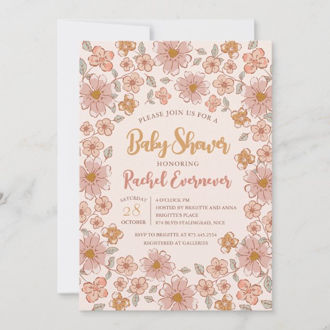 Invitación Ditsy Floral Boho Baby Shower (Anverso)