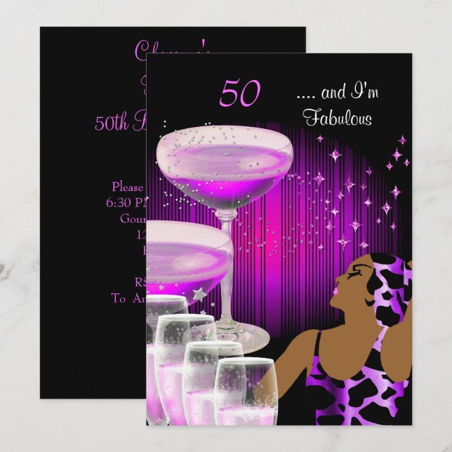 Invitación Diva afroamericana fabulosa cumpleaños 50 (Anverso / Reverso)
