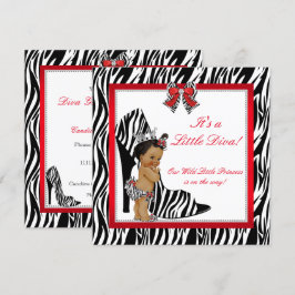Invitación Diva Cebra Princesa Niña Baby Shower Étnico