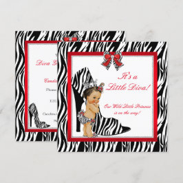 Invitación Diva Cebra Princesa Niña Baby Shower Morena