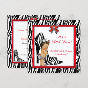 Invitación Diva Cebra Princesa Niña Baby Shower Morena