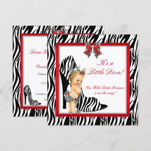 Invitación Diva Cebra Princesa Niña Fiesta de Bebé Rubia