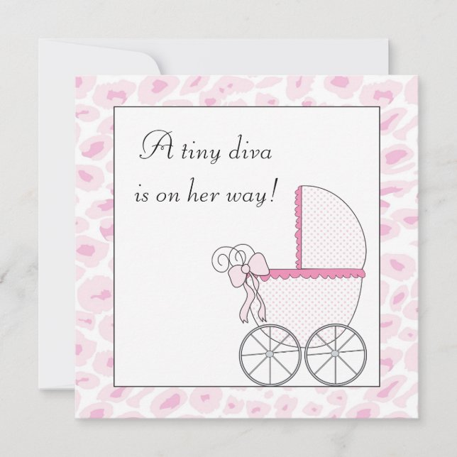 Invitación Diva del carruaje de bebé rosa para niña leopardo  (Anverso)