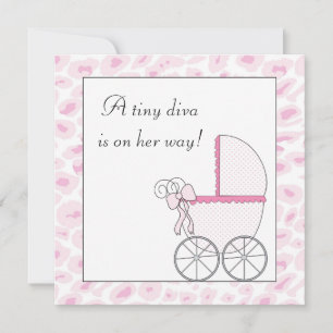 Invitación Diva del carruaje de bebé rosa para niña leopardo