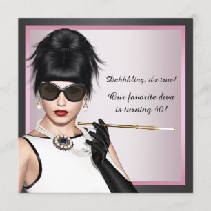 Invitación Diva divertida Cumpleaños de mujer rosa y negro
