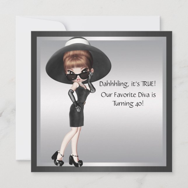 Invitación Diva divertida favorita cumpleaños negro 40 de muj (Anverso)