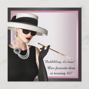 Invitación Diva Divertida Mujer Cumpleaños Rosa y Negro Favor