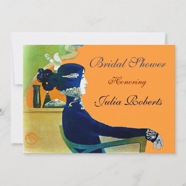INVITACIÓN DIVA EN FIESTA DE DUCHA BRIDAL DE MONOGRAMA AZUL (Anverso)
