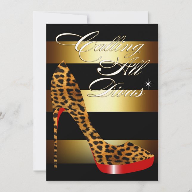 Invitación Diva Leopardo Stiletto Stripes Sorpresa Fiesta (Anverso)