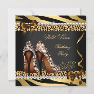 Invitación Diva Salvaje Zebra Leopardo Zapatos de Tacón Alto