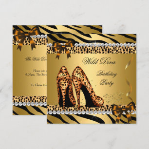 Invitación Diva Salvaje Zebra Leopardo Zapatos de Tacón Alto 