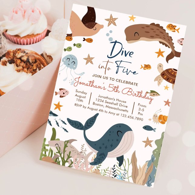 Invitación Dive Into Five Bajo El Mar Cumpleaños De Tiburones (Subido por el creador)