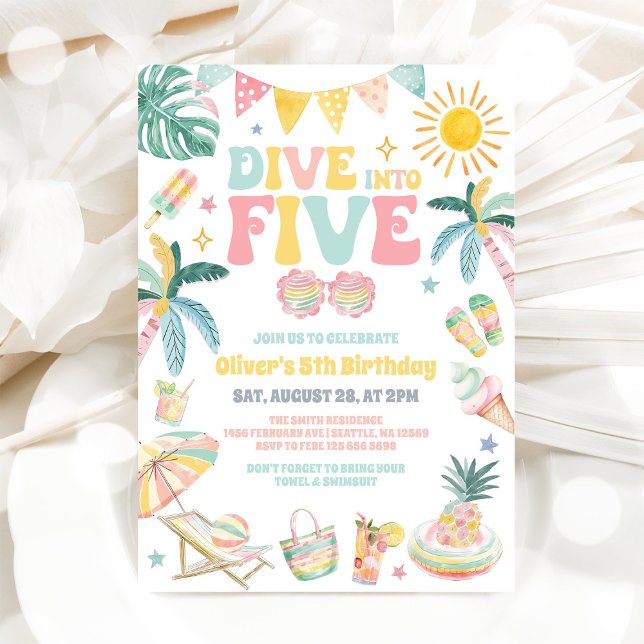 Invitación Dive Into Five Beach Party Summer 5th Birthday  (Subido por el creador)