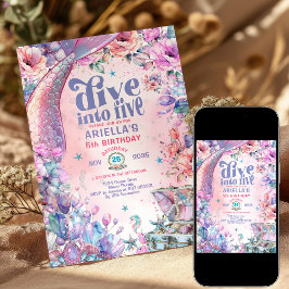 Invitación Dive into Five Flower Glitter Mermaid Tail