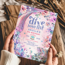 Invitación Dive into Five Flower Glitter Mermaid Tail