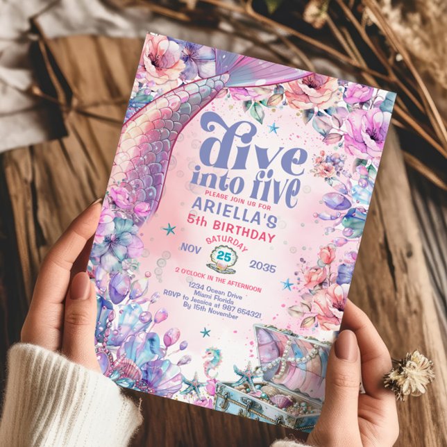 Invitación Dive into Five Flower Glitter Mermaid Tail  (Subido por el creador)
