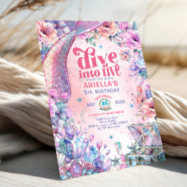 Invitación Dive into Five Flower Glitter Mermaid Tail