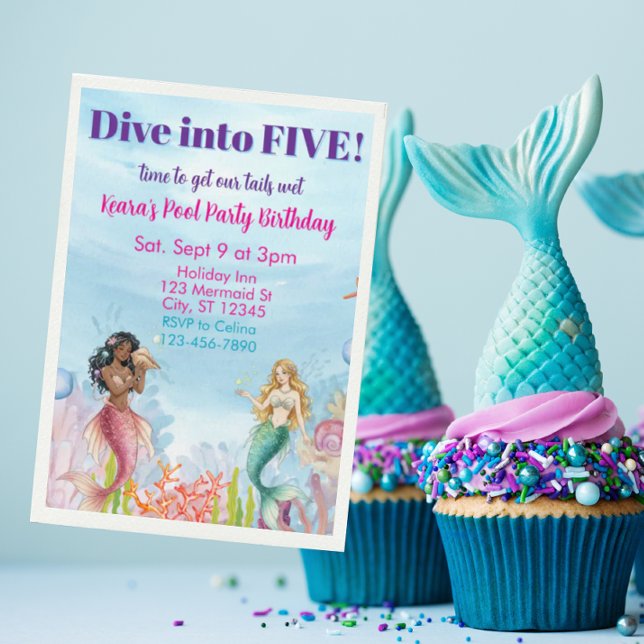 Invitación Dive into Five, Mermaid Birthday (Subido por el creador)