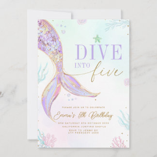 Invitación Dive into Five Mermaid Birthday Invitation Editabl