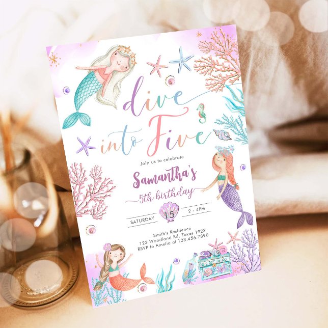 Invitación Dive Into Five Mermaid Under The Sea 5th Birthday  (Subido por el creador)
