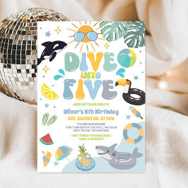 Invitación Dive Into Five Pool Party Summer 5th Birthday