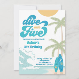Invitación Dive Into Five Retro Surf Cumpleaños número 5