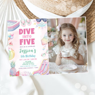 Invitación Dive Into Five - Summer Girl 5th Birthday Photo