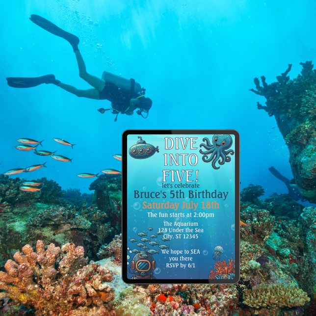 Invitación Dive Into Five, Under the Sea Blue birthday party (Subido por el creador)