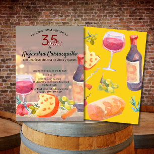 Invitación Diverión Español Cata de Vino y Queso 35 Cumpleaño