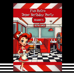 Invitación Diversa fiesta de cumpleaños Retro Diner años 50 R