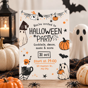 Invitación Diversa Fiesta de Halloween Naranja y Negra Espelu