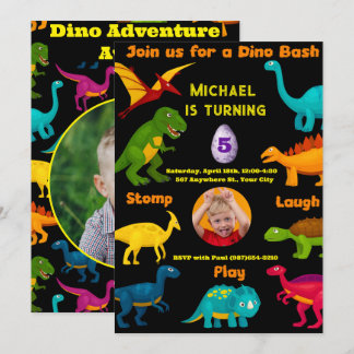 Invitación Diversas especies de dinosaurios coloridos