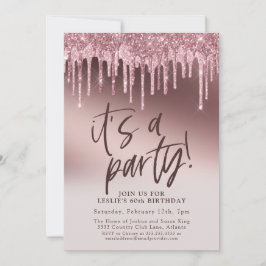 Invitación Diversión 60 es un Purpurina rosado Fiesta 60 cump