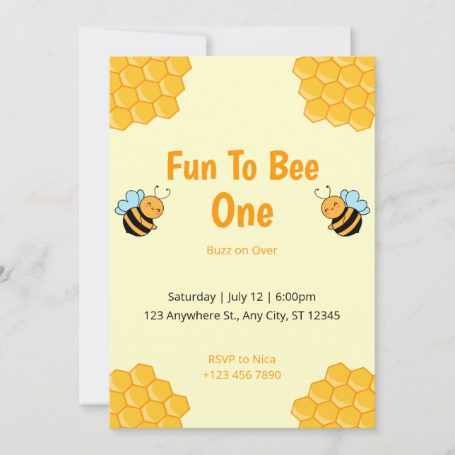 Invitación Diversión A La Fiesta De Cumpleaños De Bee Bumble  (Anverso)