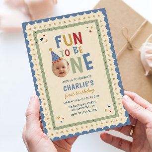 Invitación Diversión al Cumplir Un Año Foto Colorido Cumpleañ