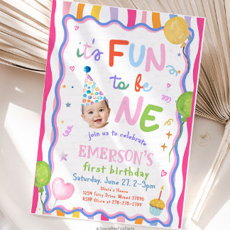 Invitación Diversión al Cumplir Un Año Foto Cumpleaños 1er