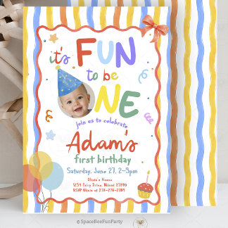 Invitación Diversión al Cumplir Un Año Foto Cumpleaños Niño