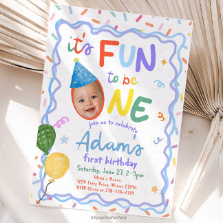 Invitación Diversión al Cumplir Un Año Foto Cumpleaños Niño