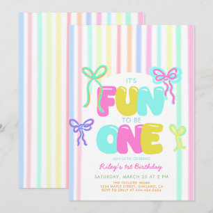 Invitación Diversión al cumplir un año Lazos Raya Pastel Cump
