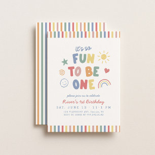 Invitación Diversión al Cumplir Un Año Niño Cumpleaños Colori