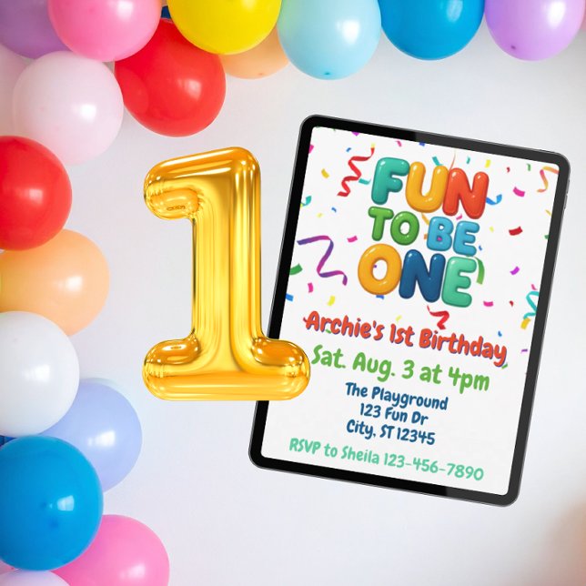 Invitación Diversión al ser Uno, Confeti Colorido Cumpleaños  (Subido por el creador)