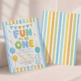 Invitación Diversión al ser uno: Cumpleaños 1 del niño a raya