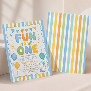 Invitación Diversión al ser uno: Cumpleaños 1 del niño a raya