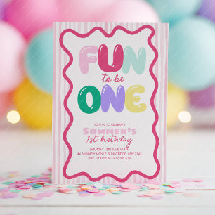 Invitación Diversión al ser uno! Cumpleaños 1 rayado Colorido