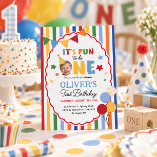 Invitación Diversión al ser uno: Foto de cumpleaños número 1