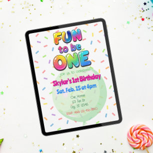 Invitación Diversión al ser uno, Globo Colorido Cumpleaños 1